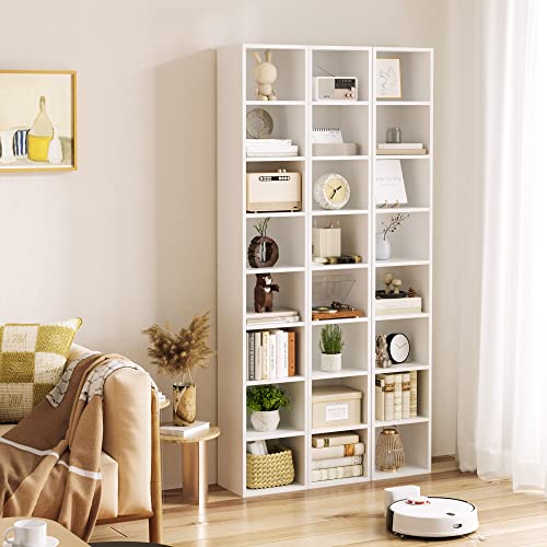 FOTOSOK 8-Tier Media Tower Rack, Tall Narrow Bookcase, Black/Brown W19438