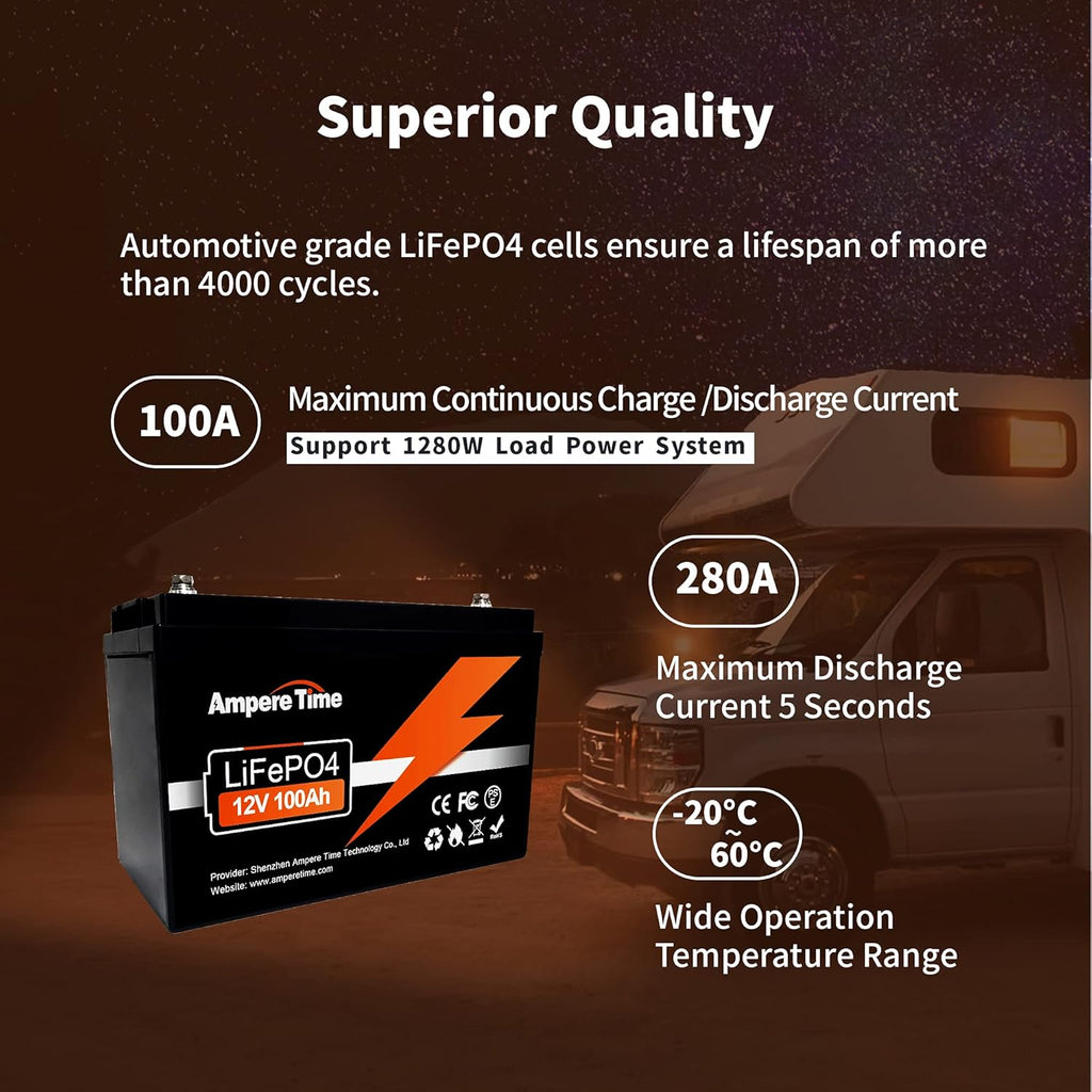 Ampere Time 12V 200Ah Plus LiFePO4 Battery with 200A BMS N84511