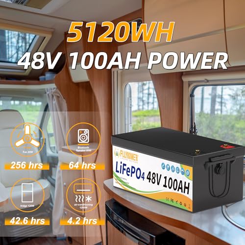 FLLYROWER 12V 100Ah LiFePO4 Battery with BMS for Marine RV Solar I833