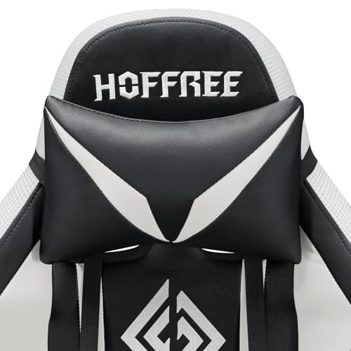HOFFREE RGB Gaming Chair with Speakers and Footrest, Blue and Black B69323