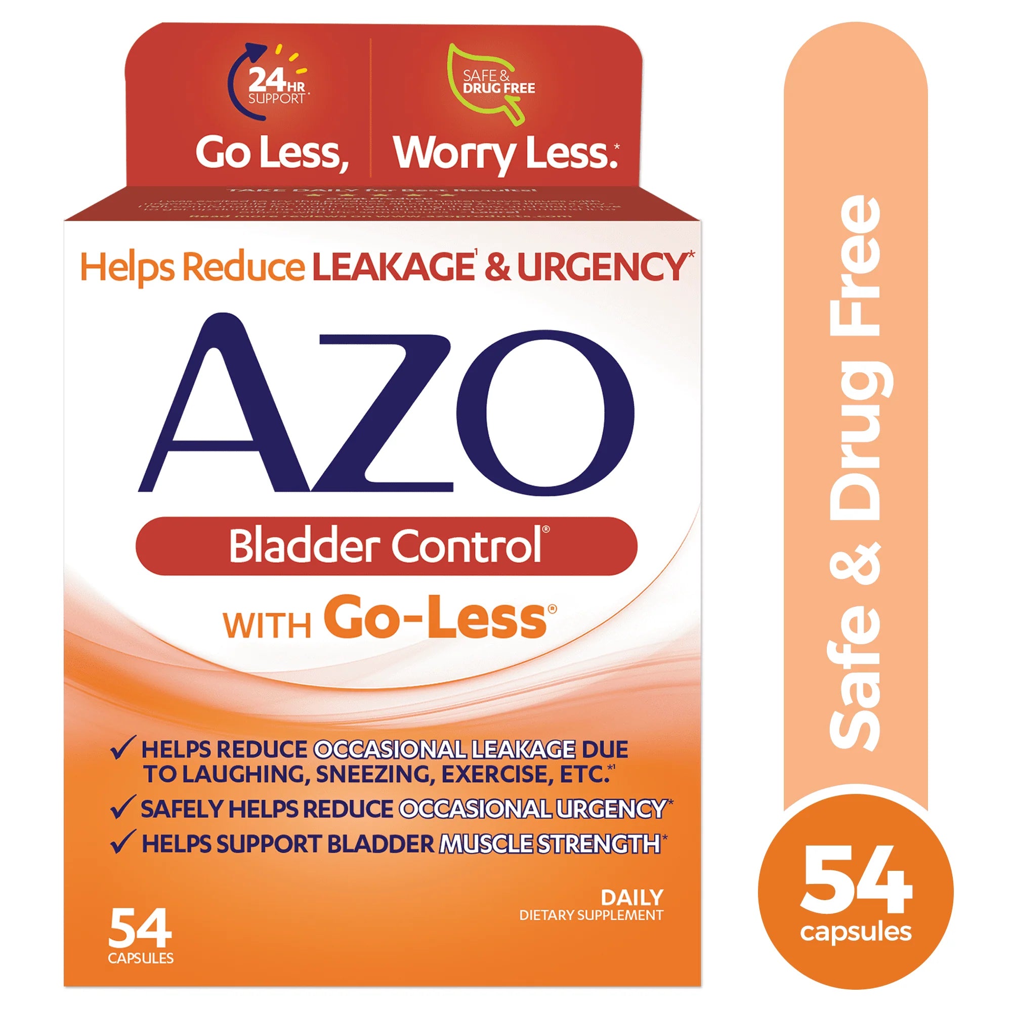 AZO Bladder Control with Go-Less Daily Supplement, Helps Reduce Occasional Urgency* and Leakage鈥犫€犫€? 54 Count Capsules