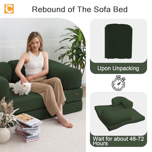 COMAX Folding Sofa Bed Convertible Chair Bed Corduroy 3-in-1 Floor Couch, Dark Grey E940
