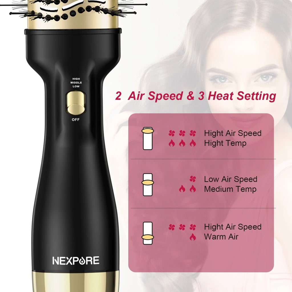 NEXPURE Hair Dryer Brush 4 in 1 with Negative Ion Anti-Frizz Ceramic Titanium Barrel H645139
