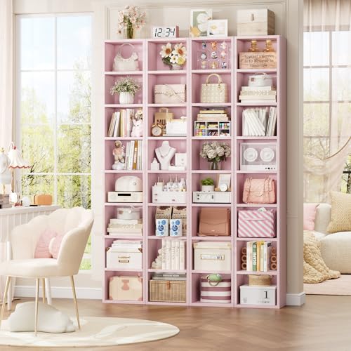 FOTOSOK 8-Tier Media Tower Rack, Tall Narrow Bookcase, Black/Brown W19438