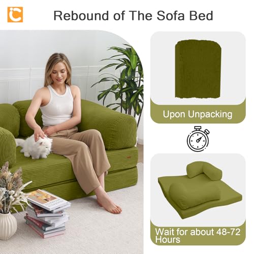 COMAX Folding Sofa Bed Convertible Chair Bed Corduroy 3-in-1 Floor Couch, Dark Grey E940
