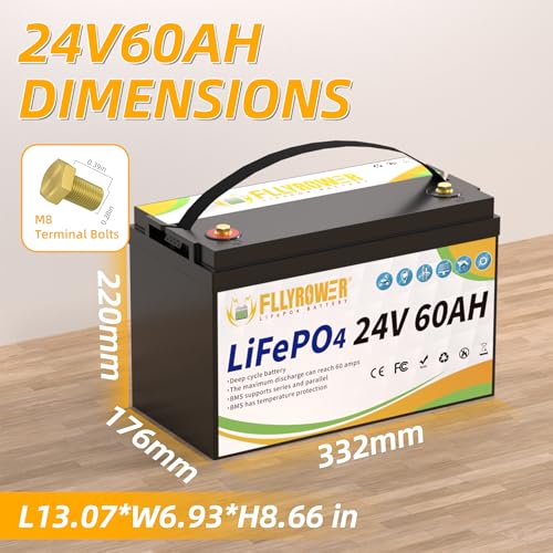 FLLYROWER 12V 100Ah LiFePO4 Battery with BMS for Marine RV Solar I833