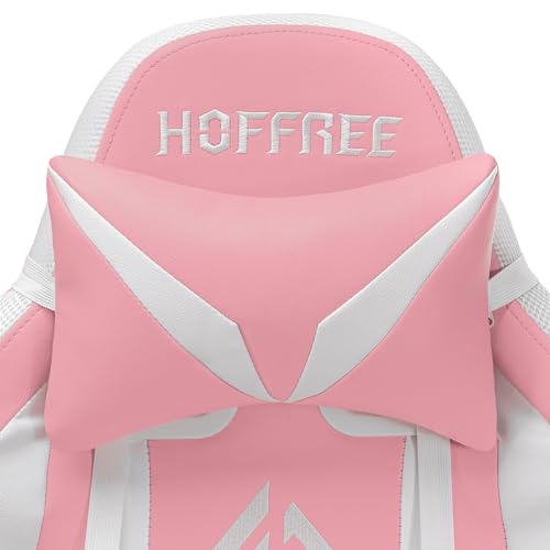 HOFFREE RGB Gaming Chair with Speakers and Footrest, Blue and Black B69323