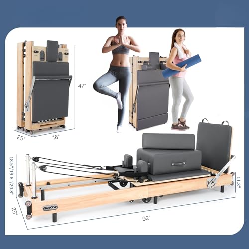 Foldable Wood Pilates Reformer with Jump Board and Anti-Slip Mat U625945