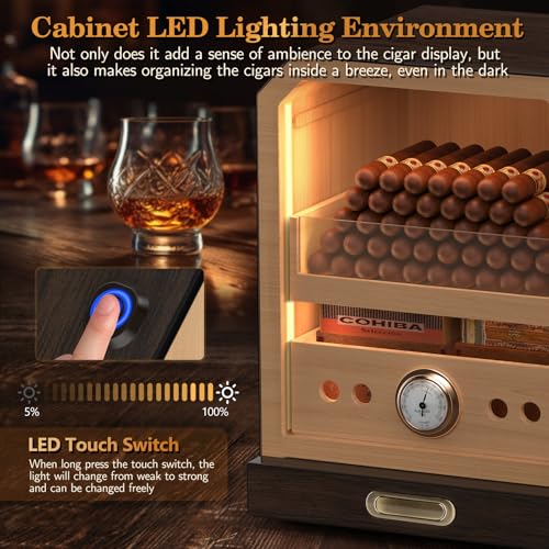 Cigar Humidor Cabinet with Magnetic Door and Humidifiers, Brown D98390