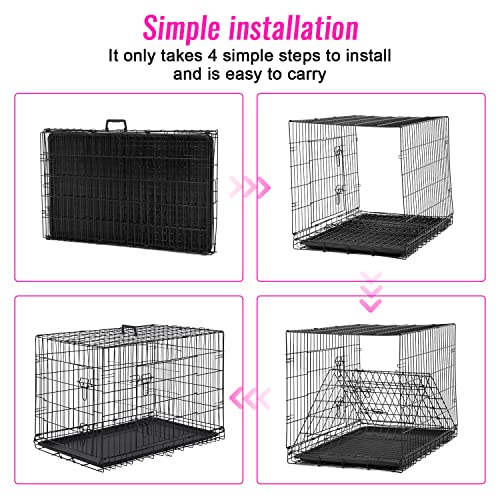 FDW Dog Crate for Large Dogs 48 Inch Folding Metal Wire Cage Double Door N1299