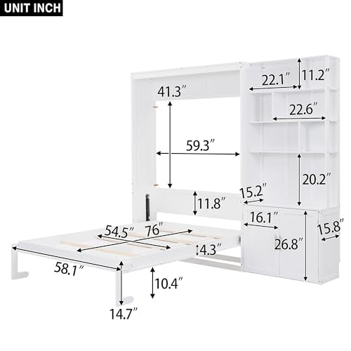 PURLOVE Wood Twin Murphy Bed with Light and USB, Gray W600663