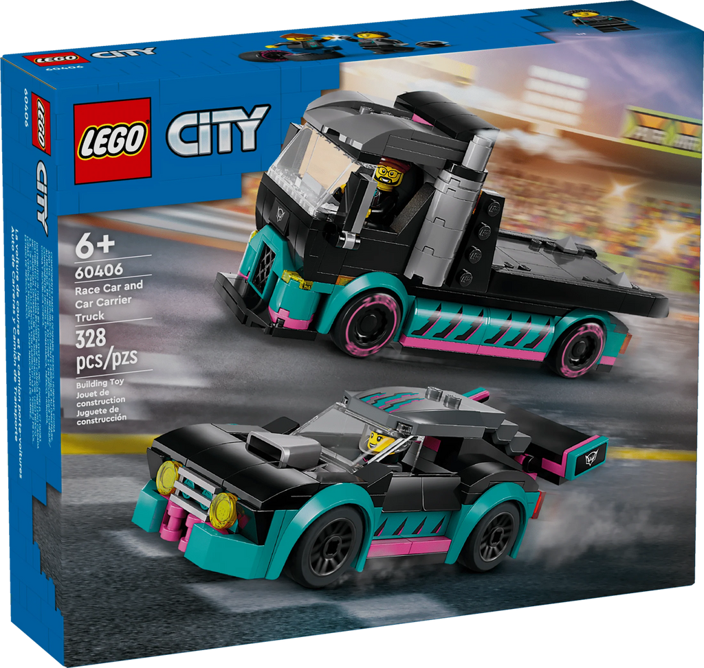 LEGO City Race Car and Car Carrier Truck Toy Playset with Minifigures, Gift for Kids Ages 6+ C764