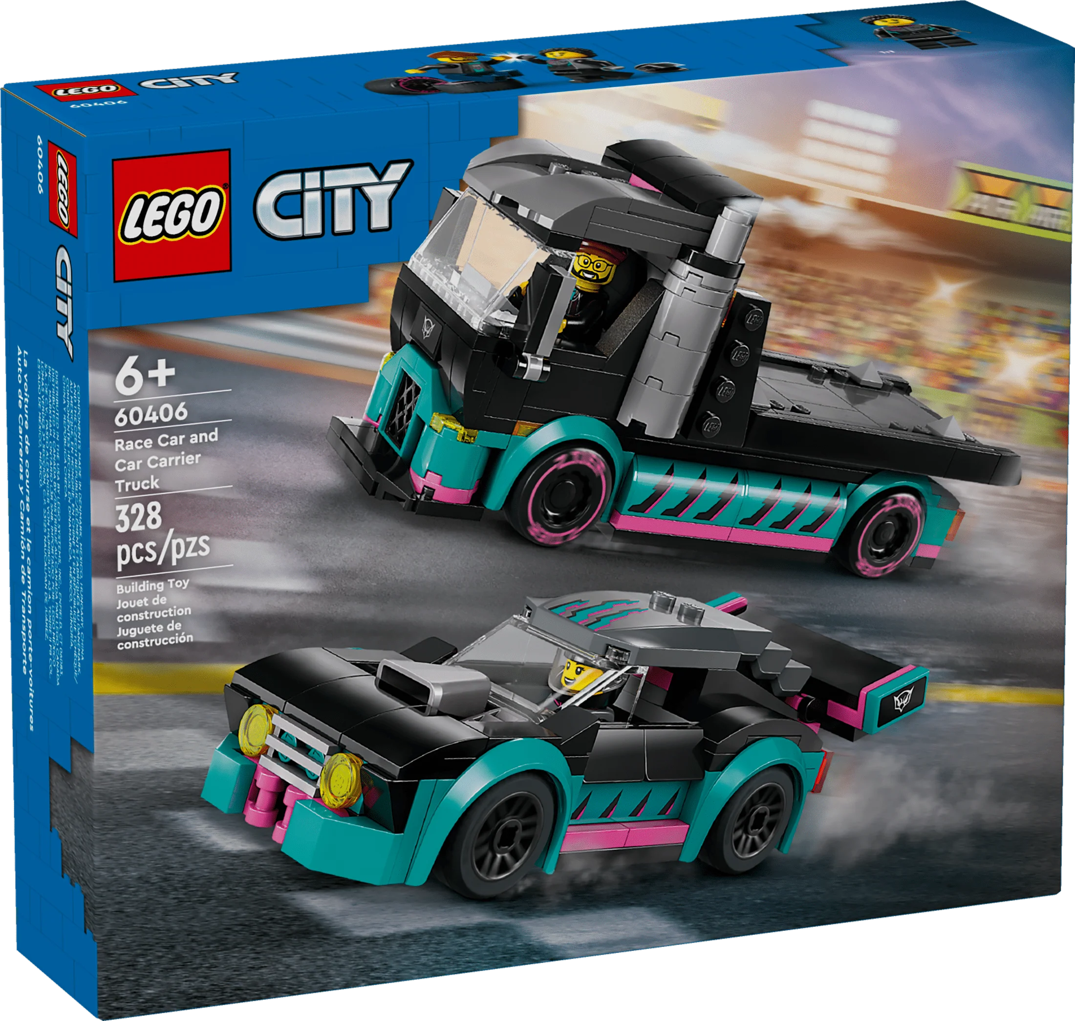LEGO City Race Car and Car Carrier Truck Toy Playset with Minifigures, Gift for Kids Ages 6+ C764