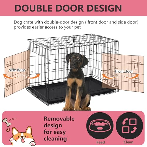 FDW Dog Crate for Large Dogs 48 Inch Folding Metal Wire Cage Double Door N1299