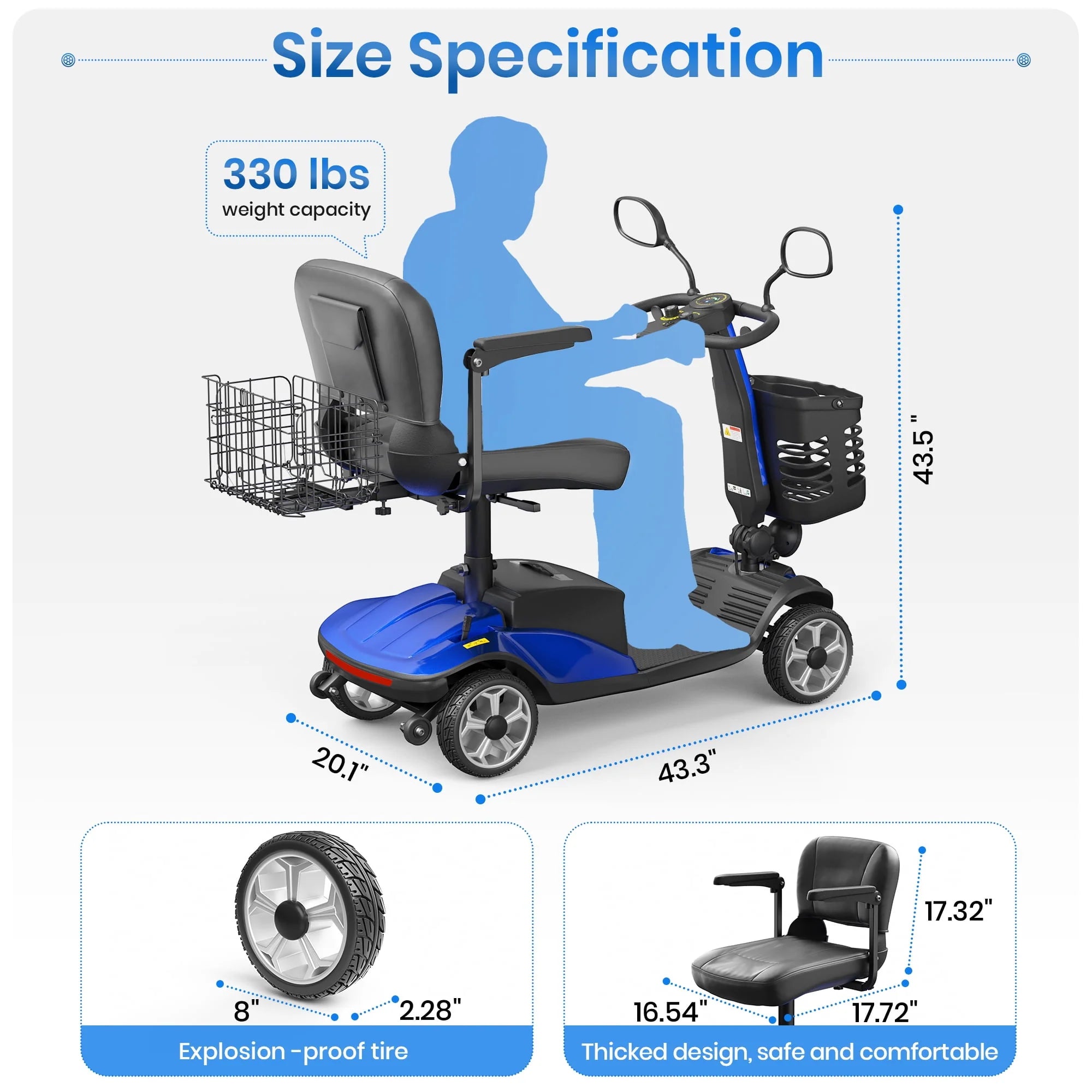 SACVON 4 Wheel Mobility Scooter for Seniors, Foldable, 330lbs, Red R1779