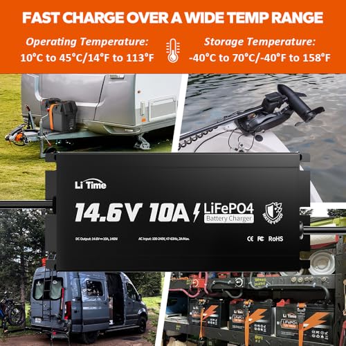 LiTime IP67 Waterproof 14.6V 10A LiFePO4 Onboard Charger X89030