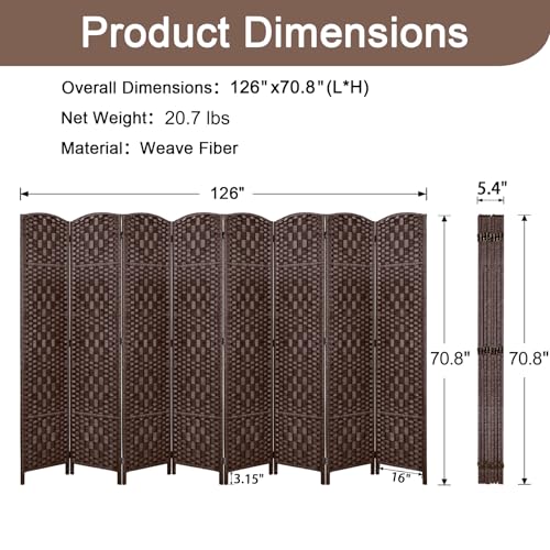 Rose Home Fashion 6 ft Tall Room Divider 4 Panel Folding Privacy Screen, Dark Coffee C8634