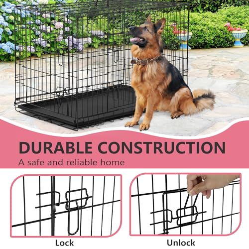 FDW Dog Crate for Large Dogs 48 Inch Folding Metal Wire Cage Double Door N1299
