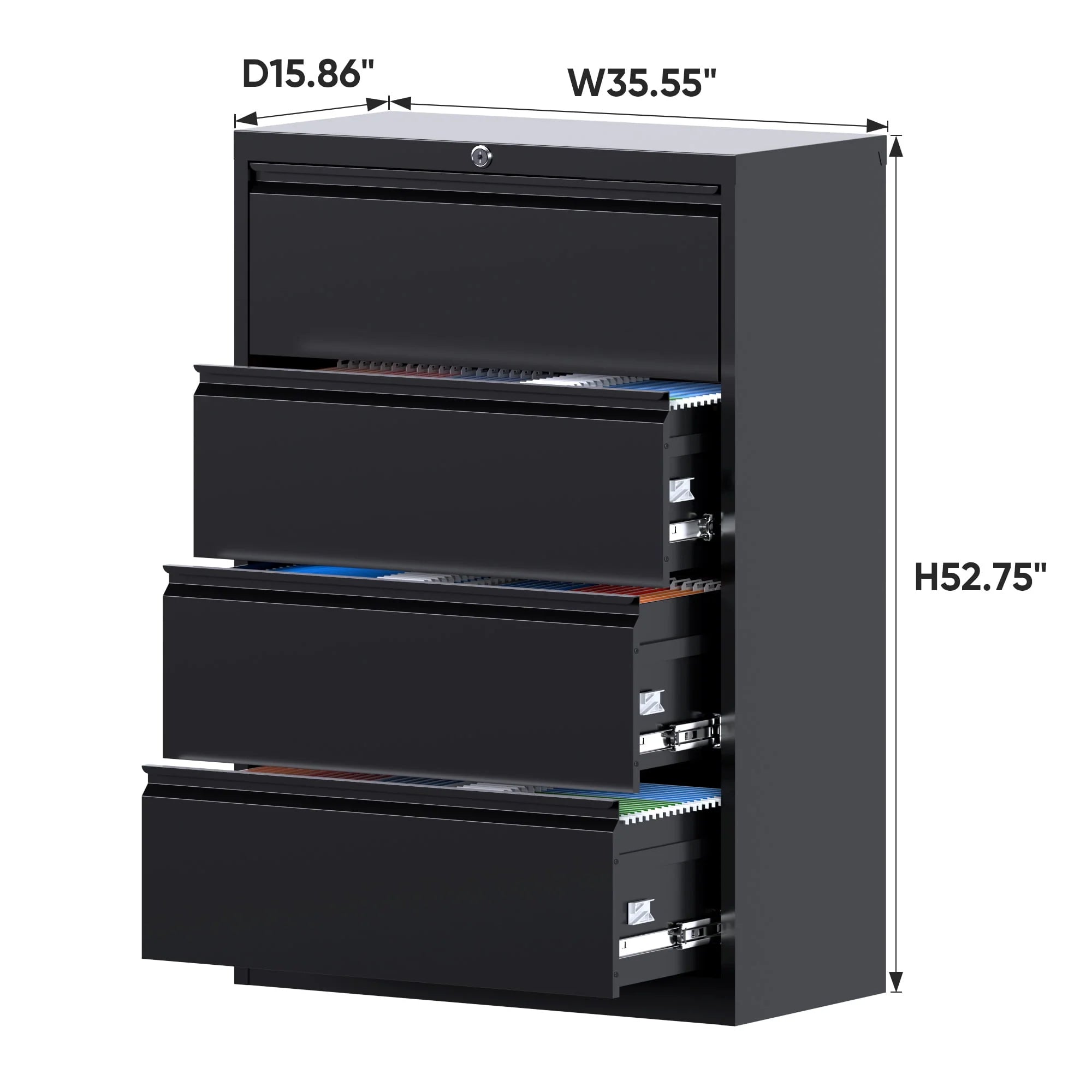 SUPEER 4 Drawer File Cabinet with Lock, Metal Vertical Storage, Black E499