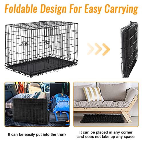 FDW Dog Crate for Large Dogs 48 Inch Folding Metal Wire Cage Double Door N1299