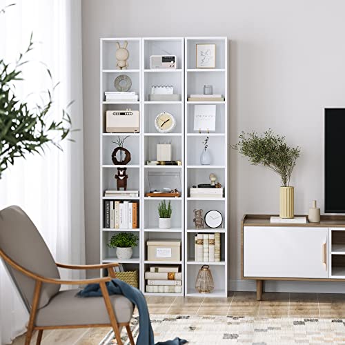 FOTOSOK 8-Tier Media Tower Rack, Tall Narrow Bookcase, Black/Brown W19438