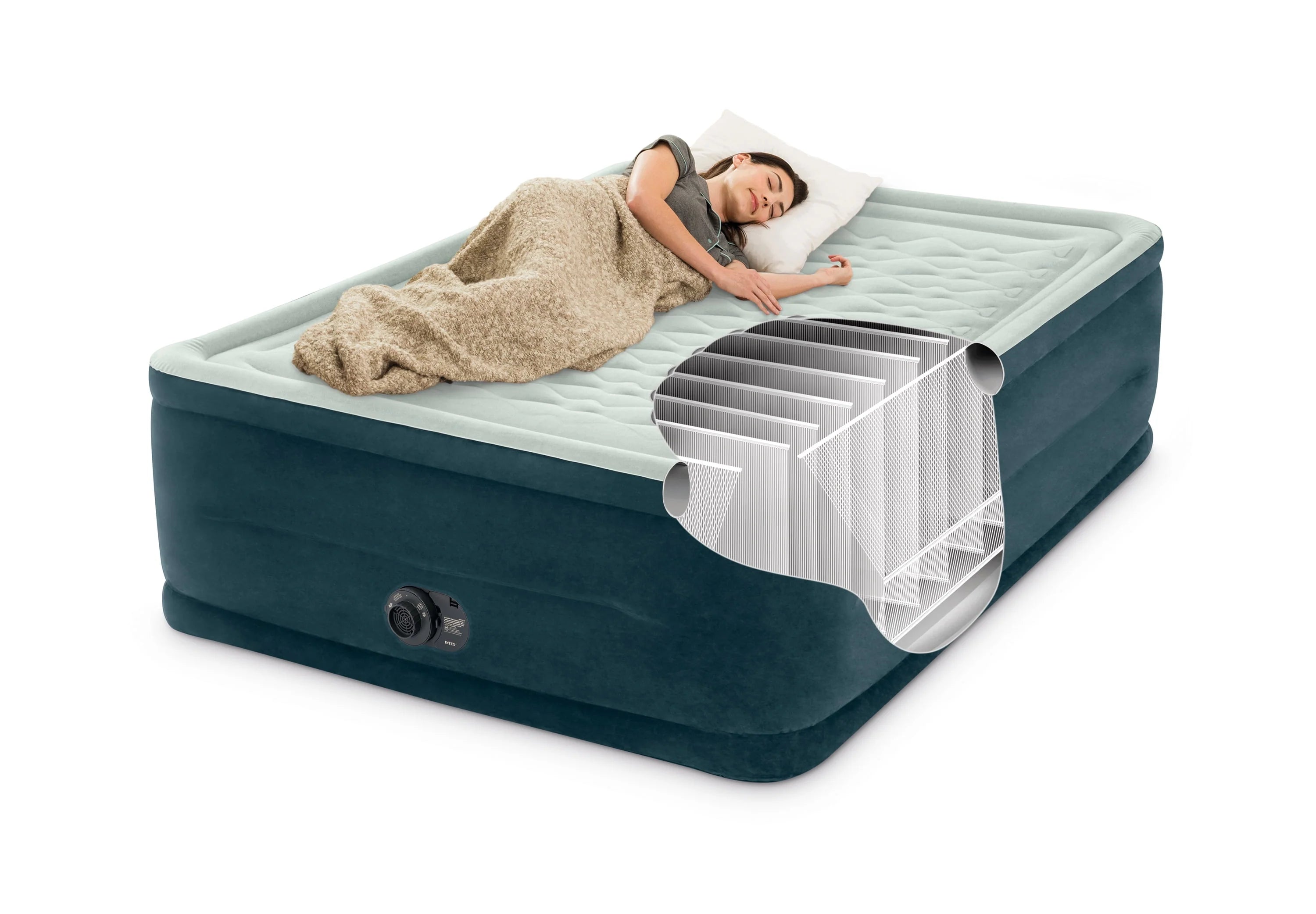 Intex Dream Lux Pillow Top Dura-Beam Airbed Mattress with Internal Pump, Queen D93685