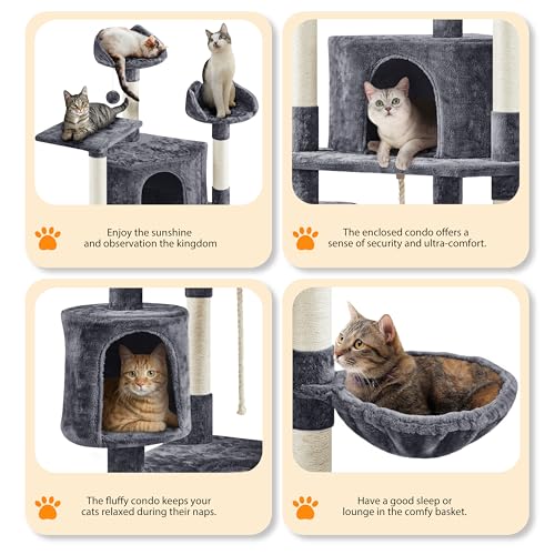 Yaheetech Multi-Level Cat Tree with Scratching Posts, Plush Perches and Condo, Dark Gray and White V70137