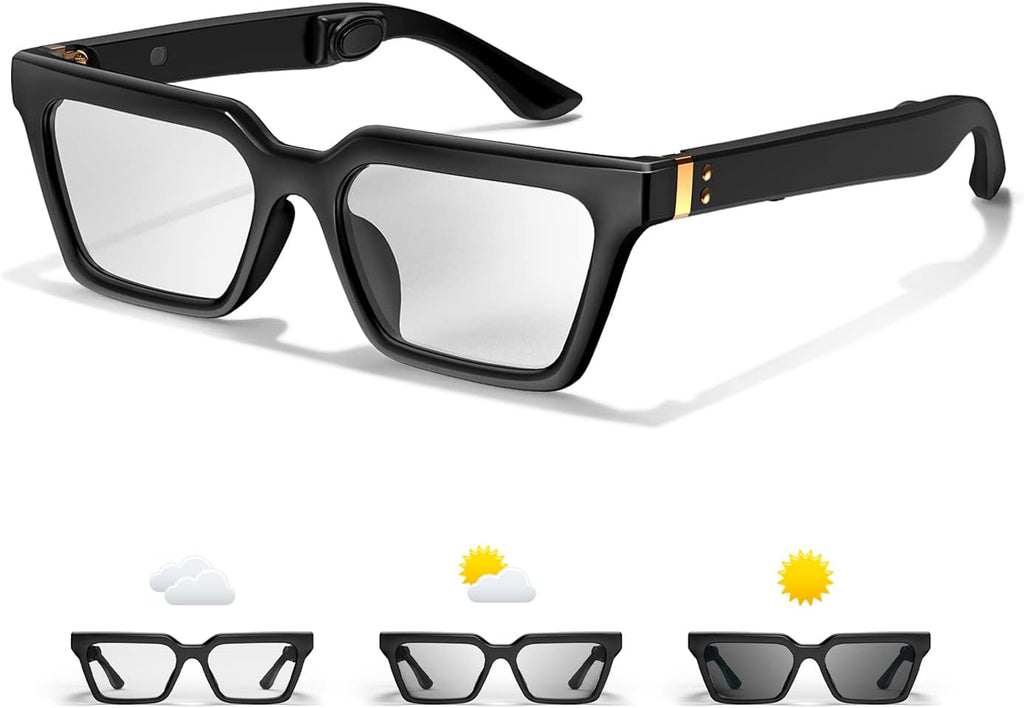 [2022 Version] Upgraded Bone Conduction Glasses Headphones, Smart Glasses with Immersive Sound, Voice Assistant, Anti Blue Light and Photochromice Lenses, True Wireless Bluetooth Glasses for Men/Woman