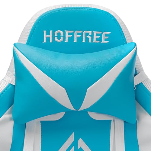 HOFFREE RGB Gaming Chair with Speakers and Footrest, Blue and Black B69323
