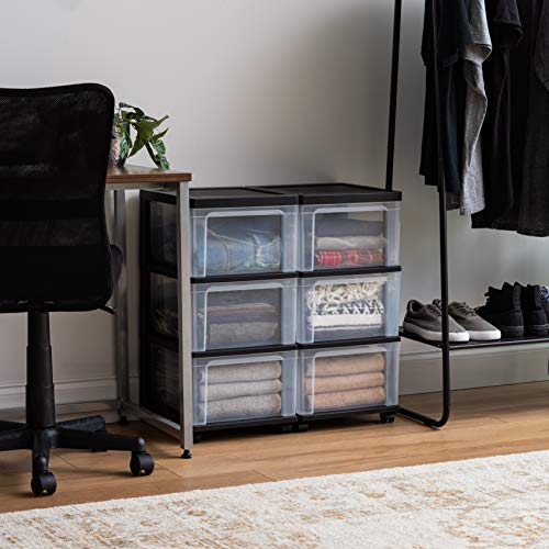 IRIS USA Plastic 3-Drawer Rolling Storage Cart with Wheels, White/Clear Y619