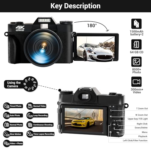 4K 56MP Digital Camera with WiFi and Flip Screen X96040