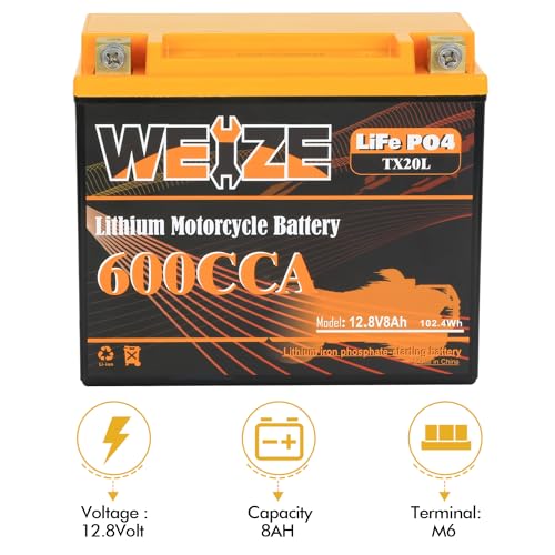 Weize Lithium YTX30L-BS 12V 10AH LiFePO4 Motorcycle Battery with Smart BMS E599001