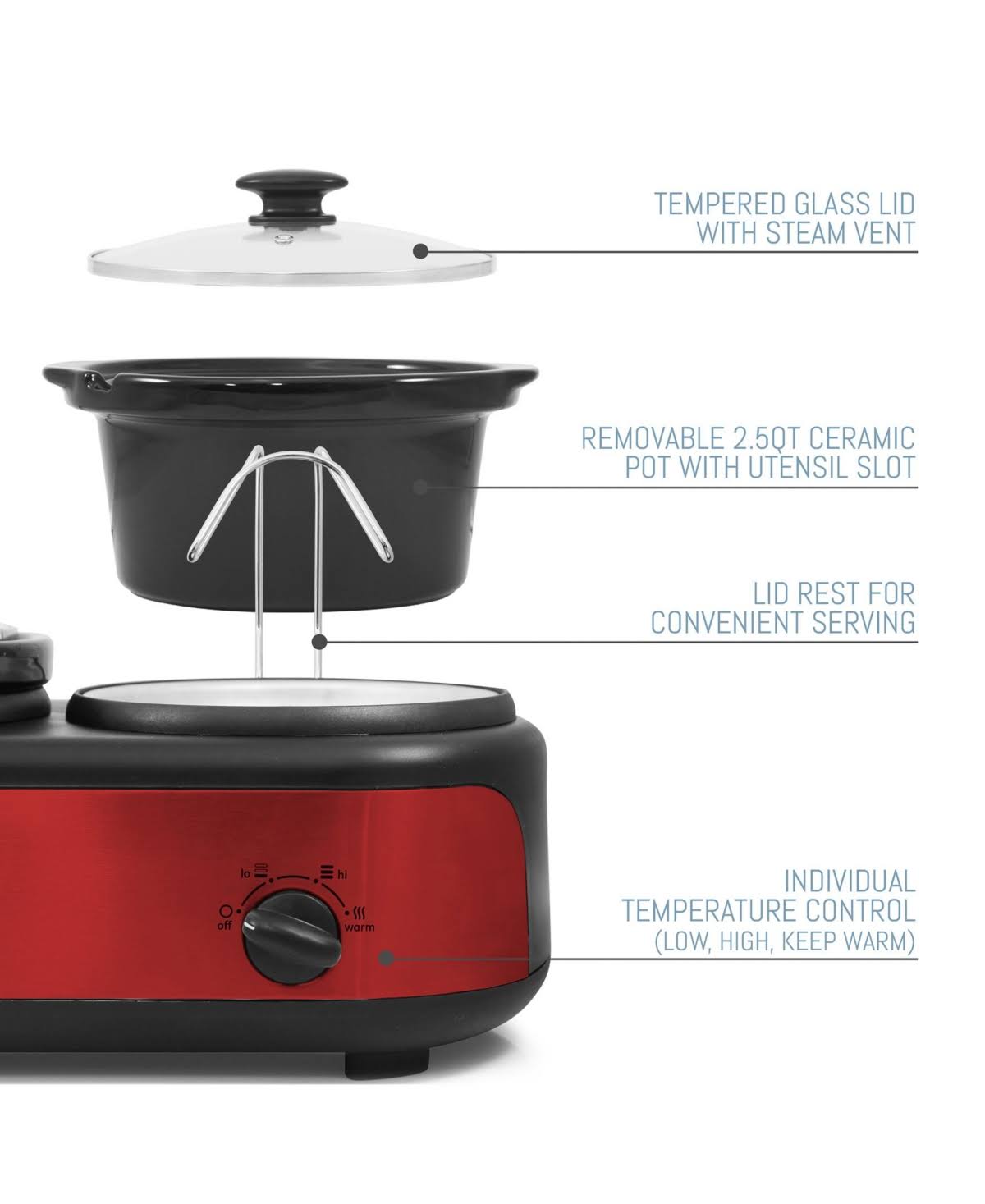 Elite Platinum Triple Slow Cooker Buffet, Red I958445