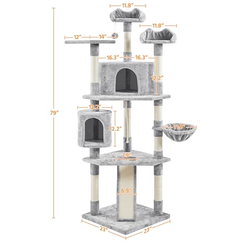 Yaheetech Multi-Level Cat Tree with Scratching Posts, Plush Perches and Condo, Dark Gray and White V70137