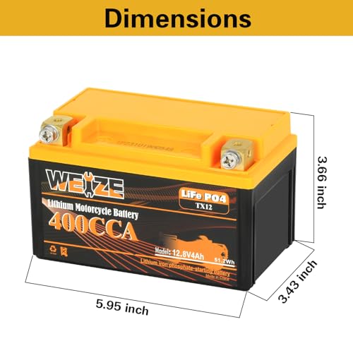 Weize Lithium YTX30L-BS 12V 10AH LiFePO4 Motorcycle Battery with Smart BMS E599001