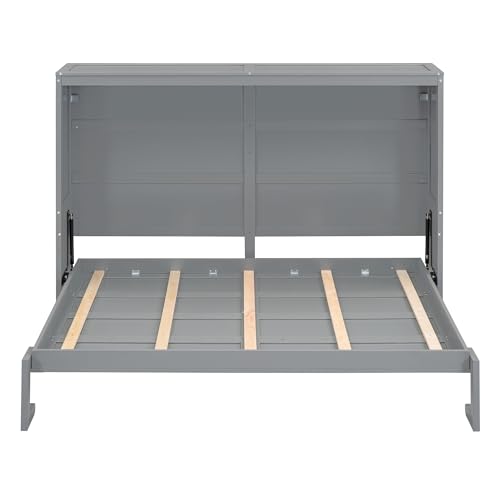 Harper & Bright Designs Queen Murphy Bed with Storage Shelves and LED Lights, Gray D9429