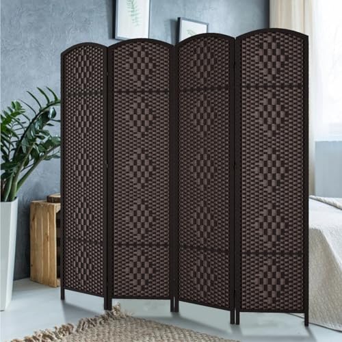 Rose Home Fashion 6 ft Tall Room Divider 4 Panel Folding Privacy Screen, Dark Coffee C8634