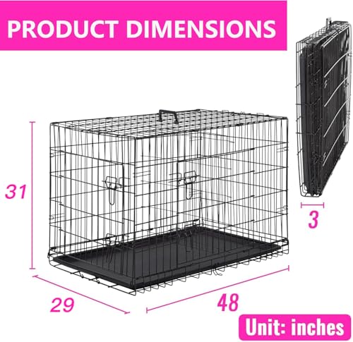FDW Dog Crate for Large Dogs 48 Inch Folding Metal Wire Cage Double Door N1299