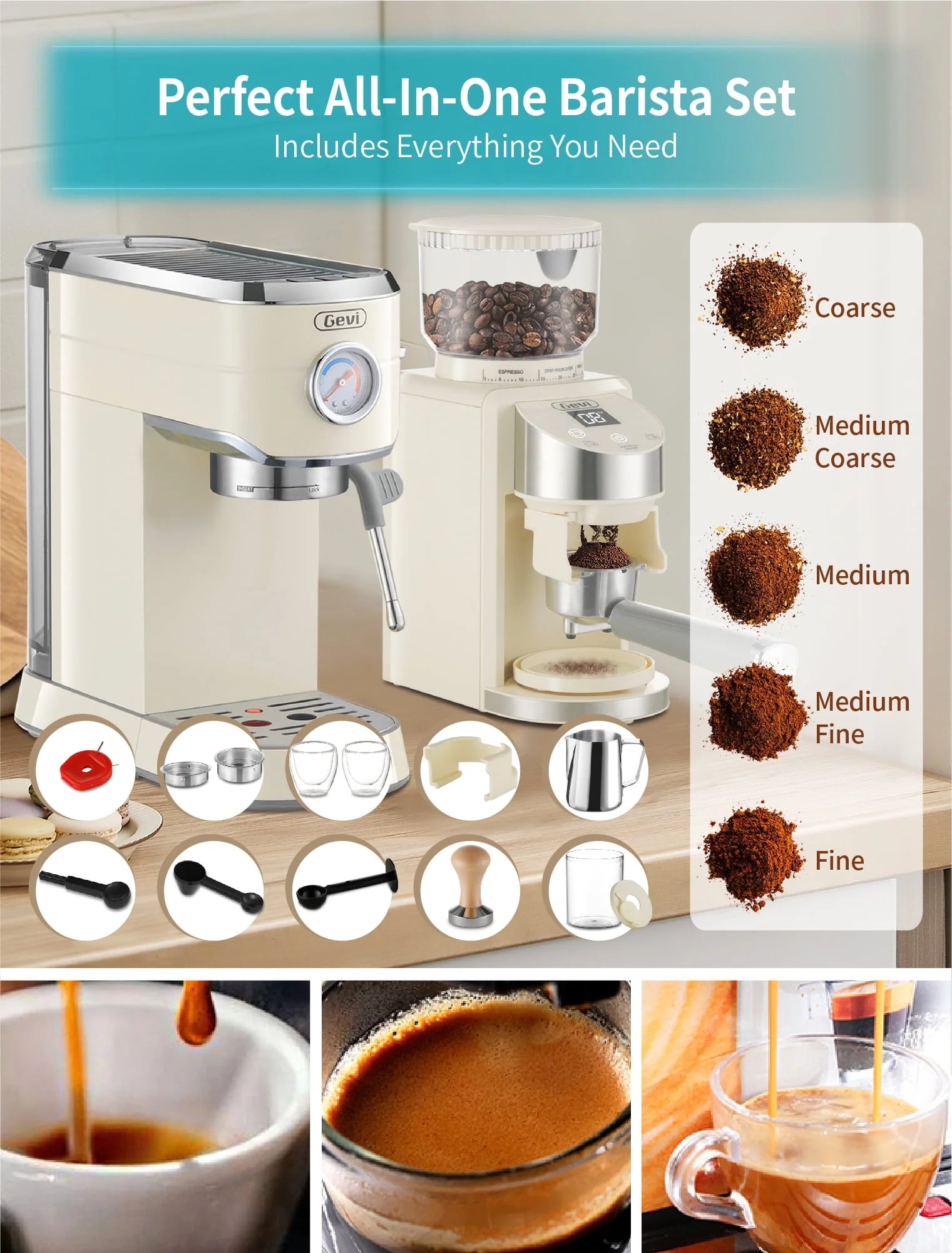 Gevi 20 Bar Espresso Machine with Burr Coffee Grinder G4628