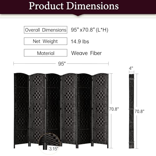 Rose Home Fashion 6 ft Tall Room Divider 4 Panel Folding Privacy Screen, Dark Coffee C8634